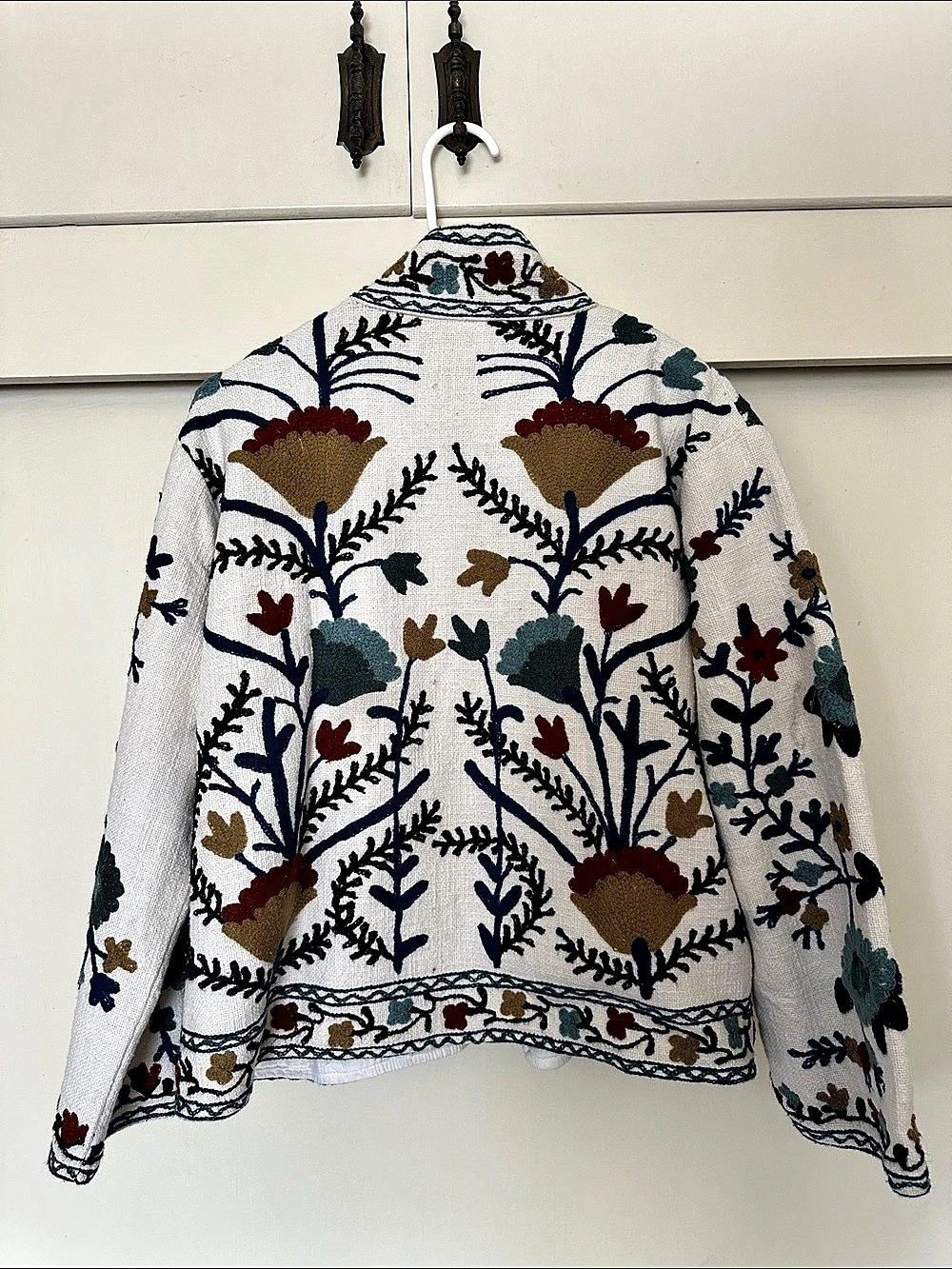 Embroidered Floral Jacket in White & Multicolor - Picture 2 of 4